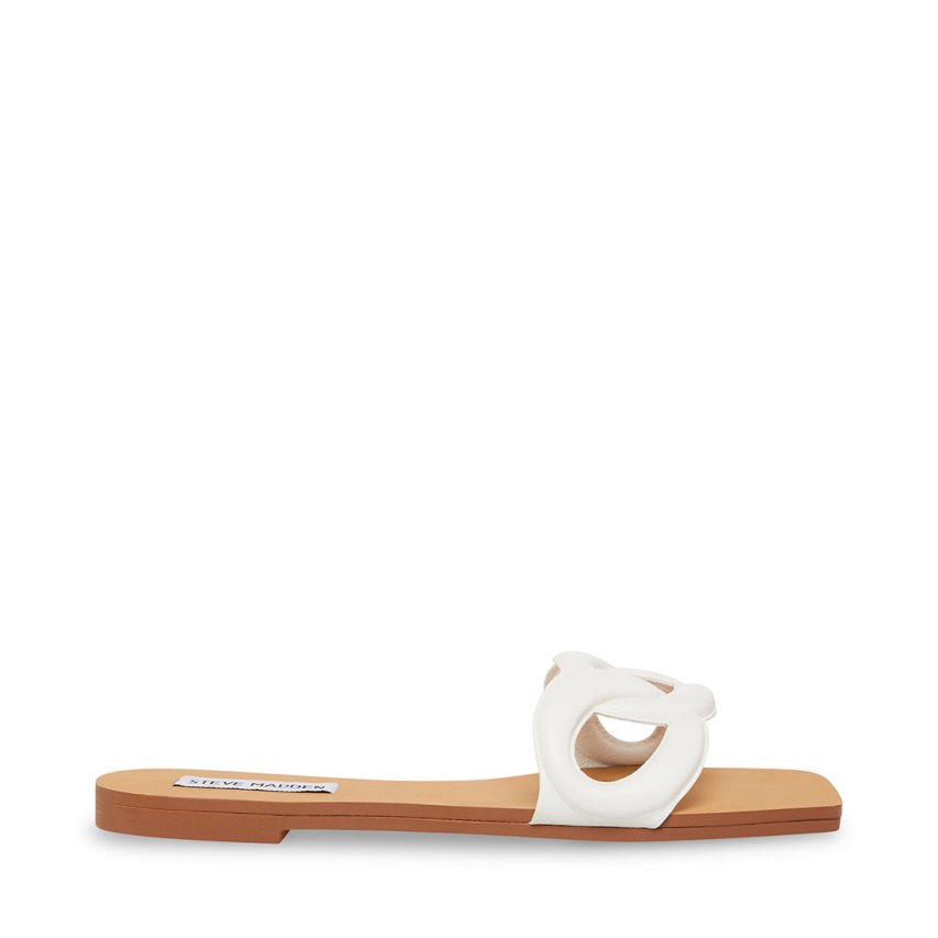 White Steve Madden Marcie Leather Women\'s Slides | PH 2649HWU